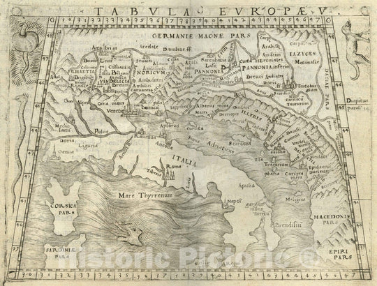 Historic Wall Map : Italy, Europe, SouthernTabula Europae V 1548 , Vintage Wall Art