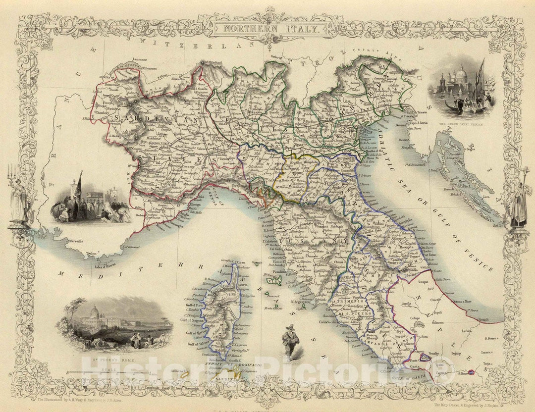 Historic Map : World Atlas Map, Northern Italy. 1851 - Vintage Wall Art