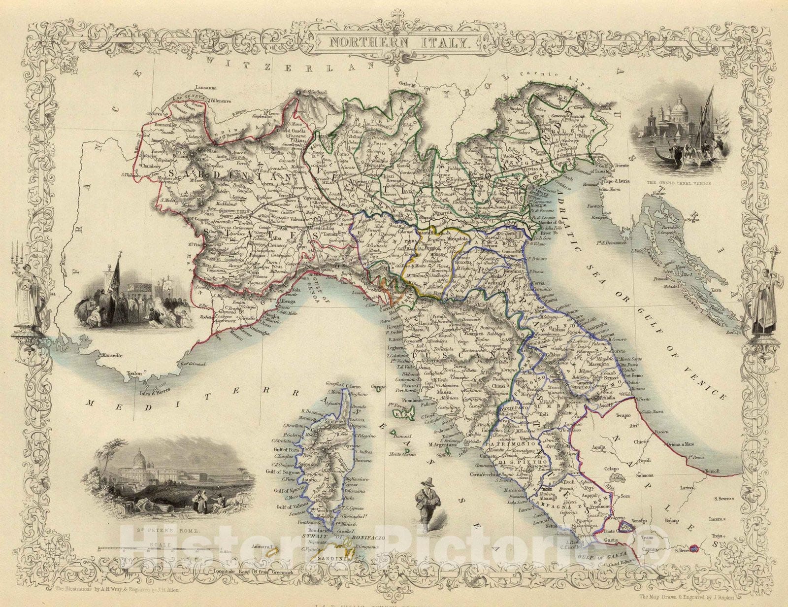 Historic Map : World Atlas Map, Northern Italy. 1851 - Vintage Wall Art