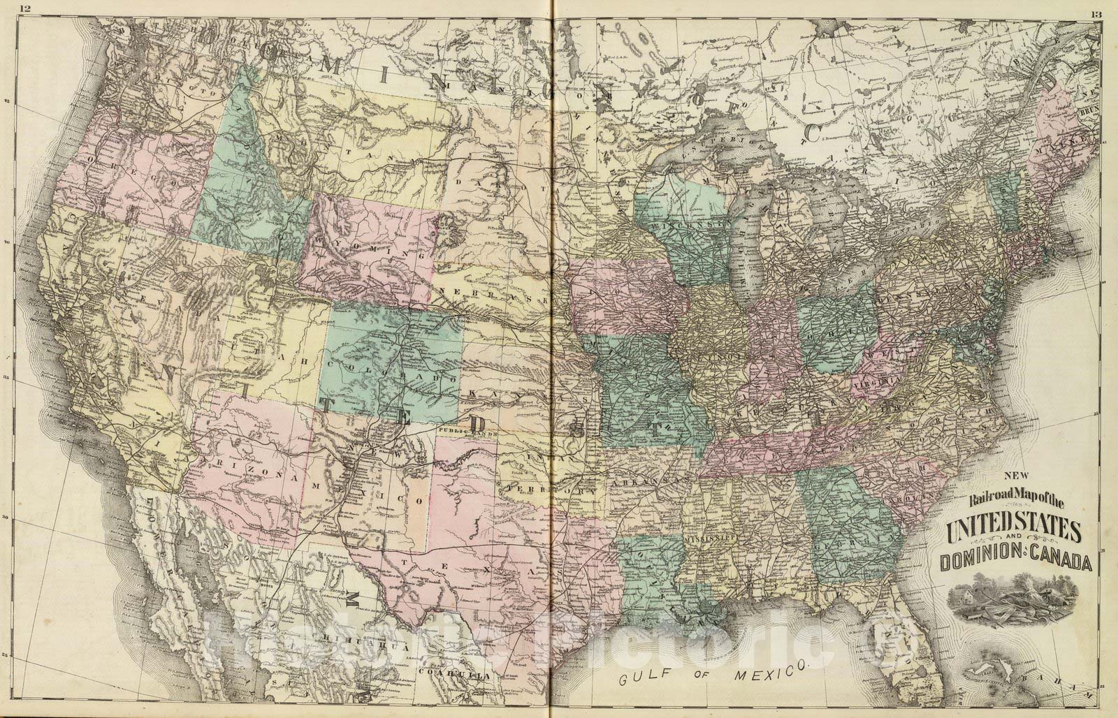 Historic Map : New railroad map of the United States and Dominion of Canada, 1876 - Vintage Wall Art