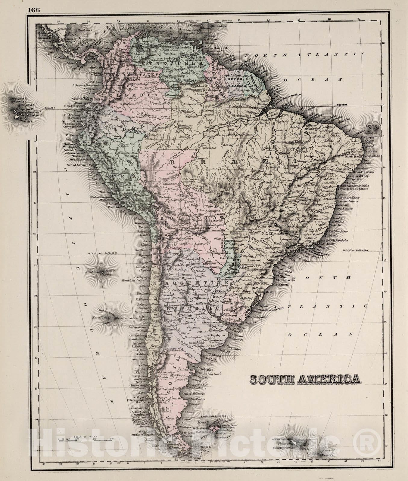 Historic Map : South America. 1884 - Vintage Wall Art