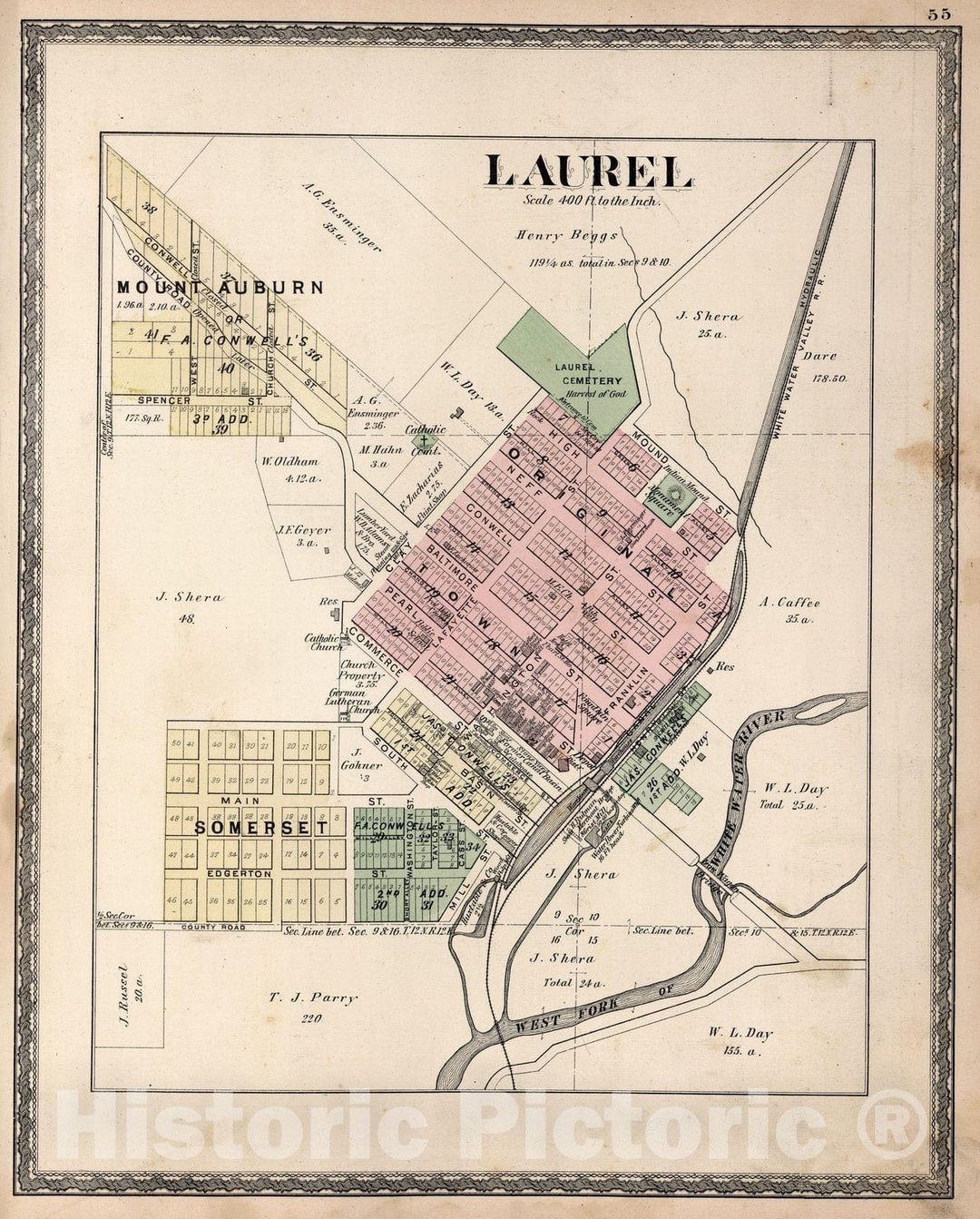 Historic Map : County Atlas Map, Laurel, Indiana. 1882 - Vintage Wall Art