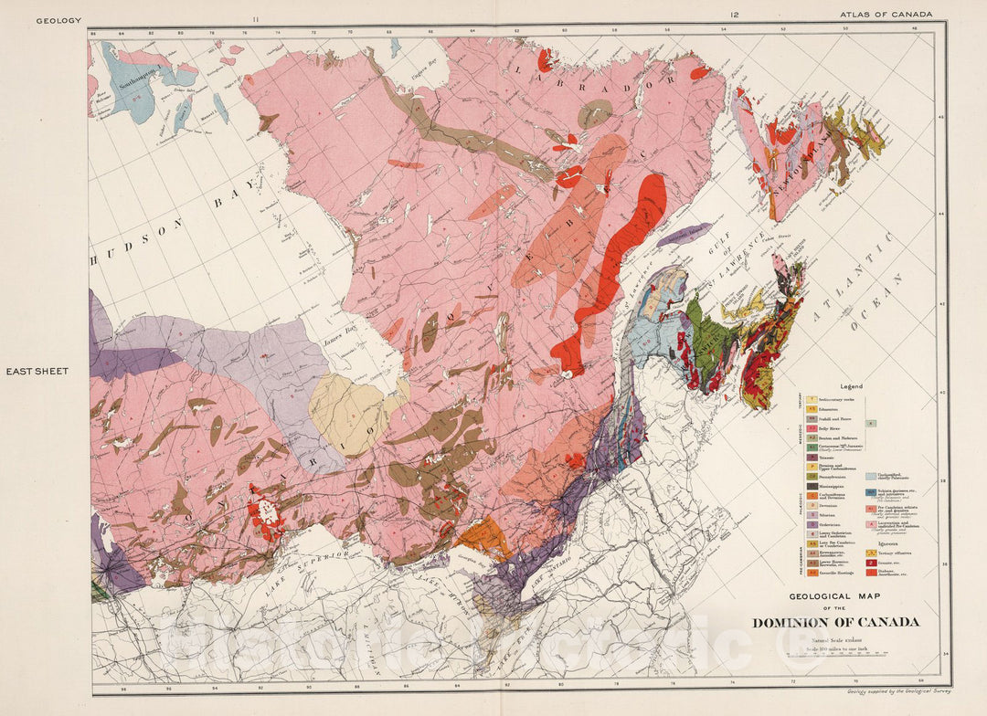 Historic Map : Eat sheet. Geological map of the Dominion of Canada, 1915 - Vintage Wall Art