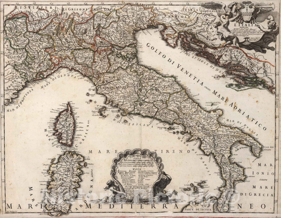 Historic Map : Italy, , EuropeL'Italia : dedicata all'ill.mo e reu.mo sig.re Monsig.r Gio: Battista Spinola 1694 , Vintage Wall Art