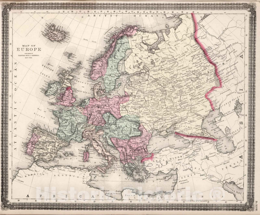 Historic Wall Map : World Atlas Map, Europe. 1874 - Vintage Wall Art