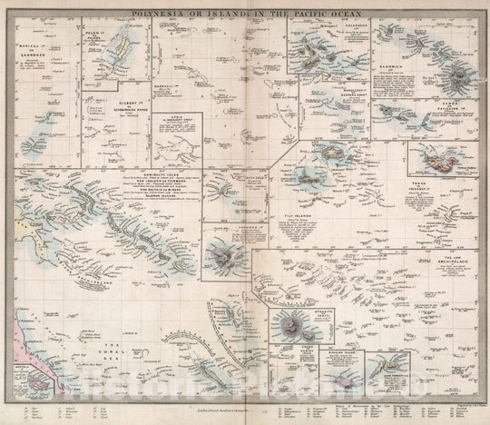 Historic Map : World Atlas Map, Polynesia or islands in the Pacific Ocean 1856 - Vintage Wall Art