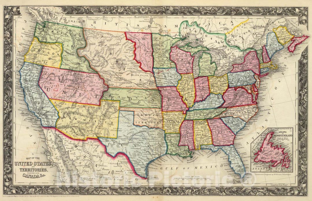 Historic Map : Map of The United States, And Territories, 1860 - Vintage Wall Art