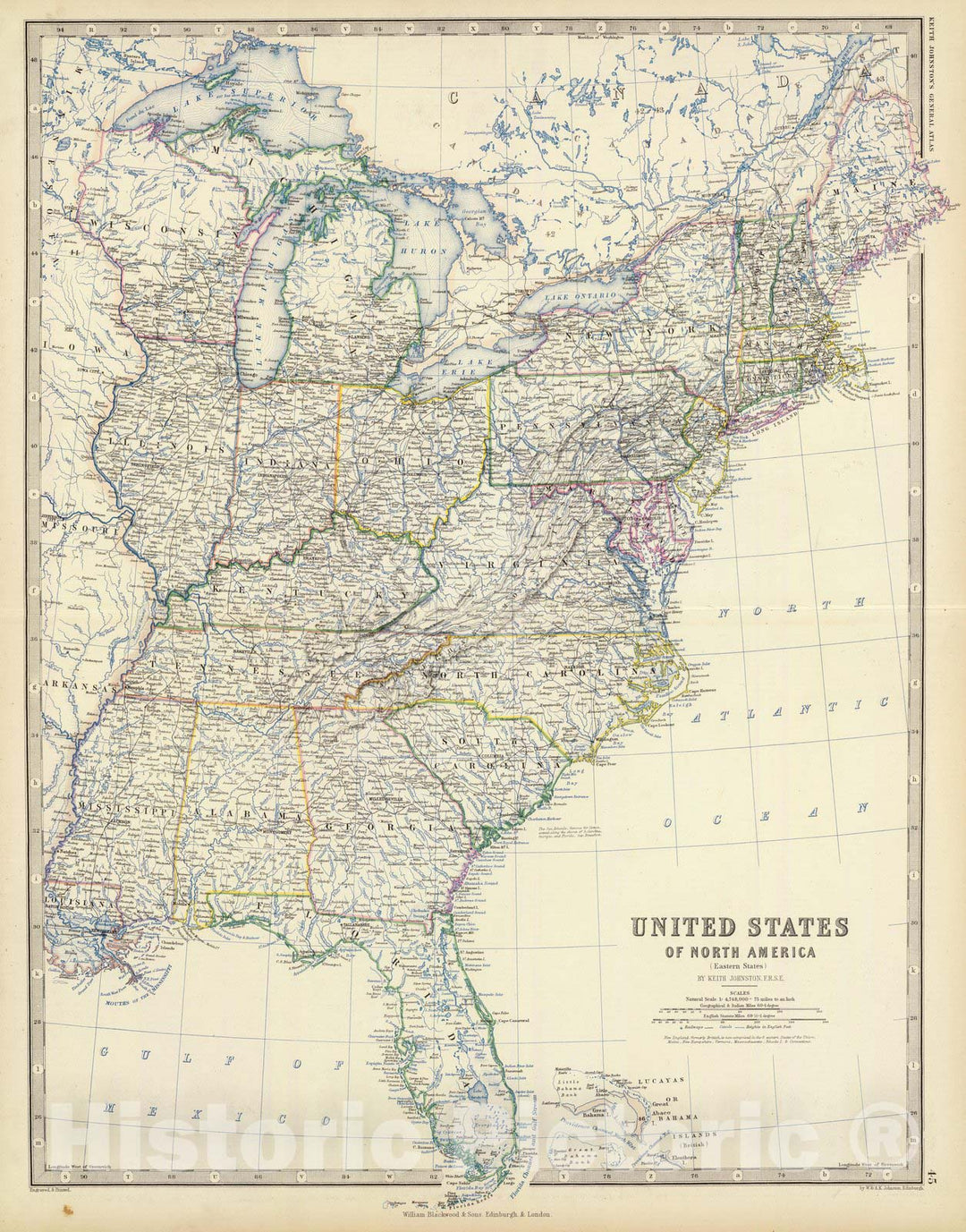 Historic Map : World Atlas Map, United States E. 1861 - Vintage Wall Art