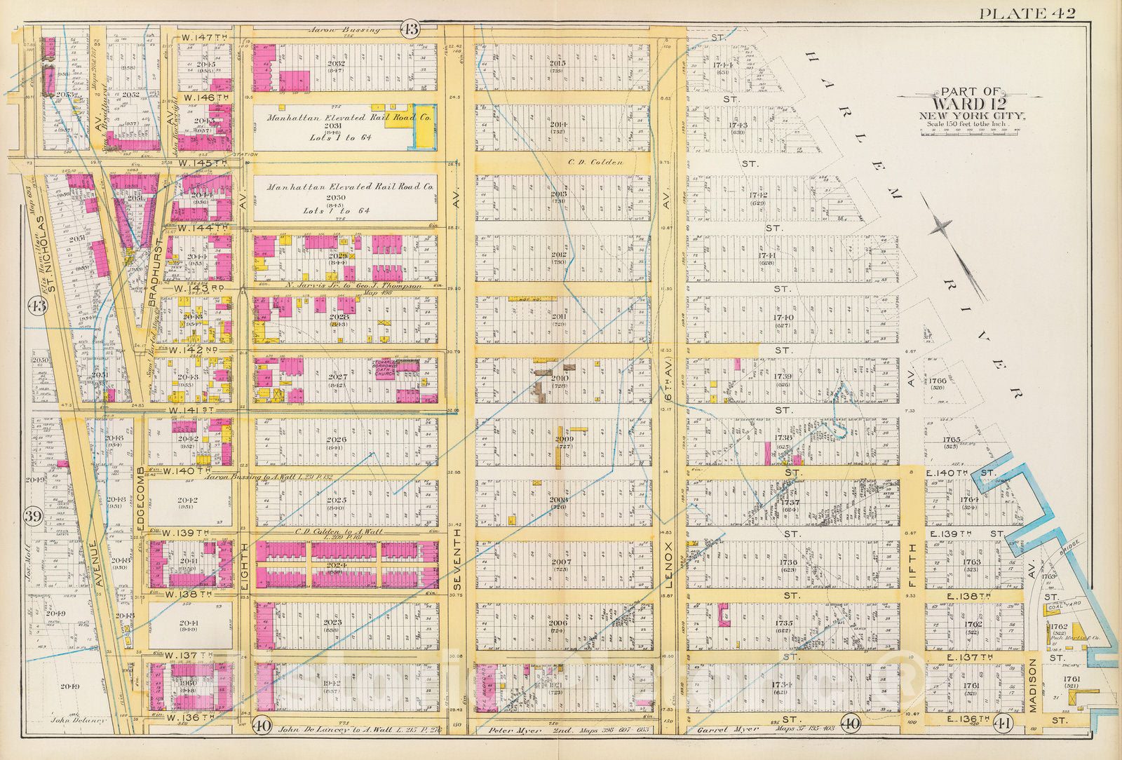 Historic Map : Manhattan Fire Insurance City Atlas Map, Pl. 42: ward 12. 1891 - Vintage Wall Art