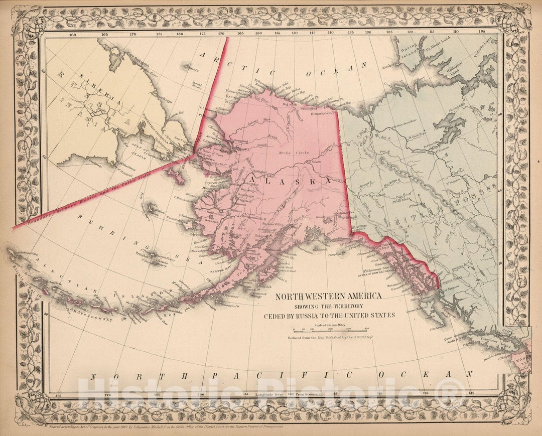 Historic Map : World Atlas Map, North Western America 1868 - Vintage Wall Art