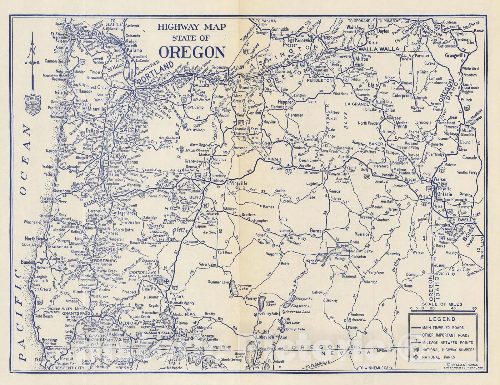 Historic Map : Highway Map of the State of Oregon, 1938 - Vintage Wall Art