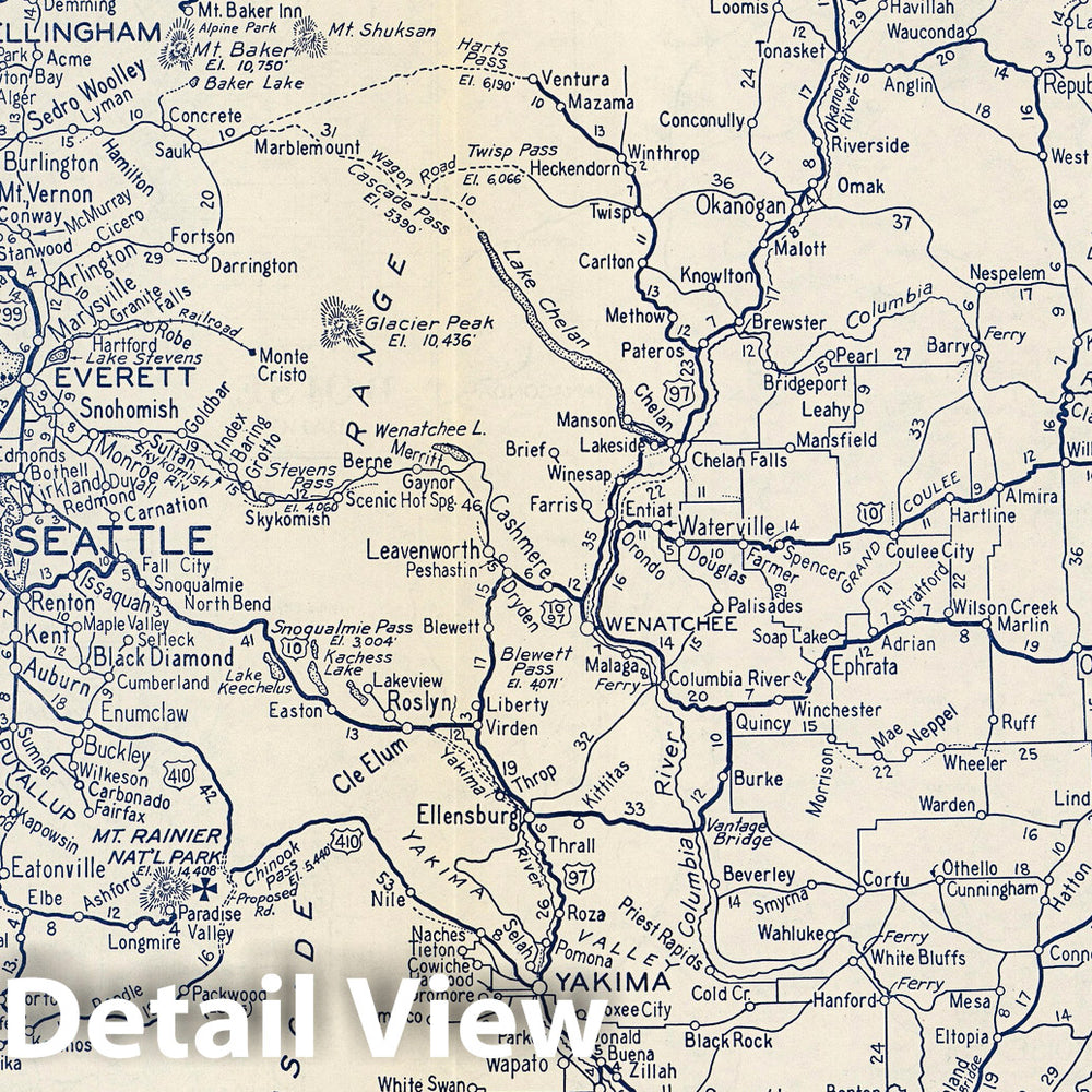 Historic Map : Thomas Bros. Highway Map, State of Washington, 1938 - Vintage Wall Art