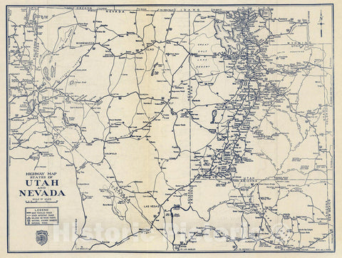 Historic Map : Highway Map States of Utah and Nevada, 1938 - Vintage Wall Art