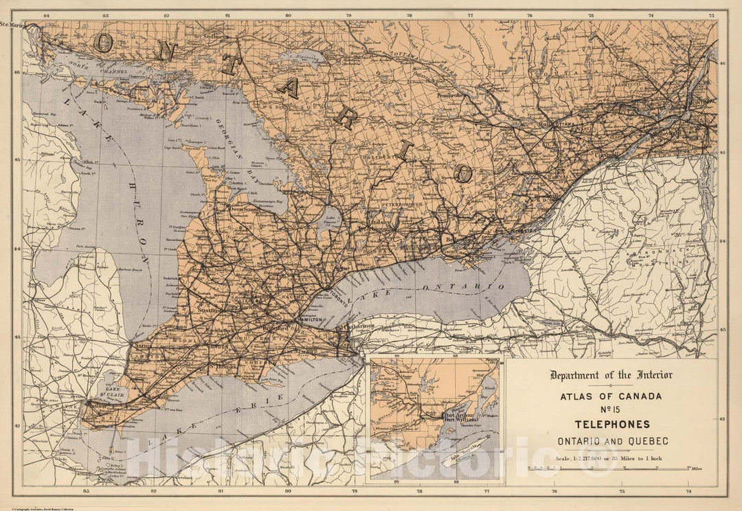 Historic Map : No.15, Telephone : Ontario and Quebec 1906 - Vintage Wall Art