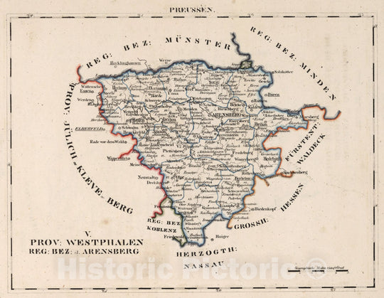 Historic Map : Prussia , Germany, V.2:6-10:X. Preussen. V. Prov: Westphalen. Reg: Bez: 3. Arensberg 1825 , Vintage Wall Art