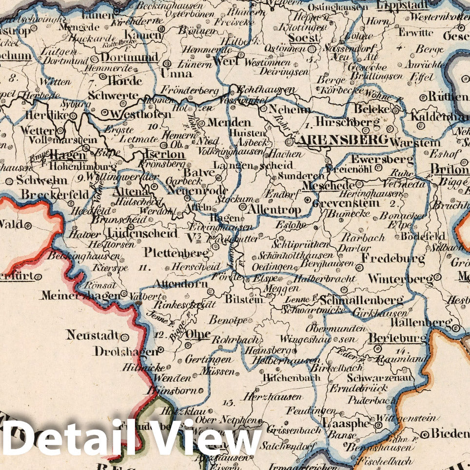 Historic Map : Prussia , Germany, V.2:6-10:X. Preussen. V. Prov: Westphalen. Reg: Bez: 3. Arensberg 1825 , Vintage Wall Art