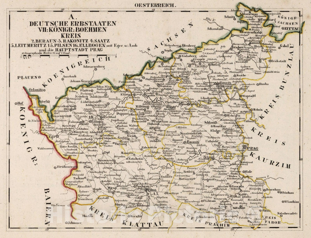 Historic Map : Germany, V.3:11-15:XI:1. Oesterreich. A. Deutsche Erbstaaten.VII. Konigr: Bohmen Kreis 1828 v1 , Vintage Wall Art