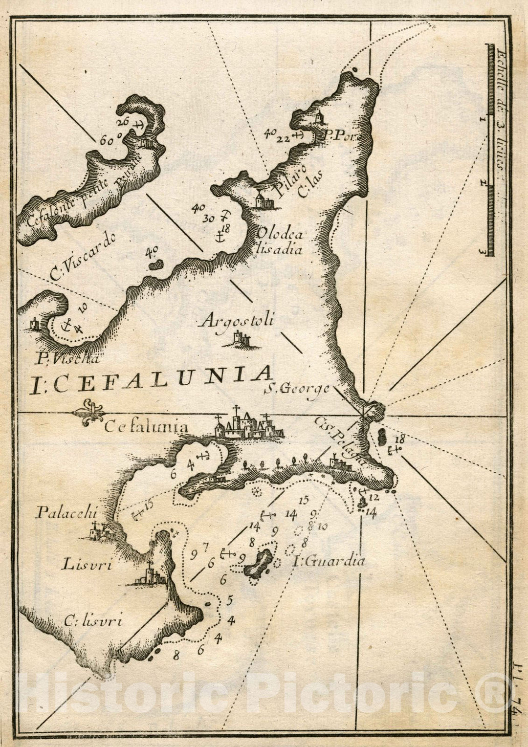 Historic Map - Chart Atlas Map, Pl. 74. Island of Kefalonia, Greece. 1764 - Vintage Wall Art