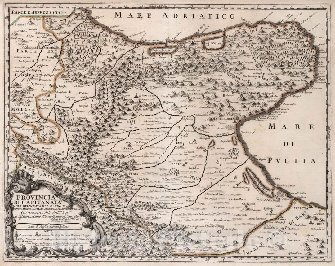 Historic Map : Italy, , EuropeProvincia di Capitanata 1714 , Vintage Wall Art