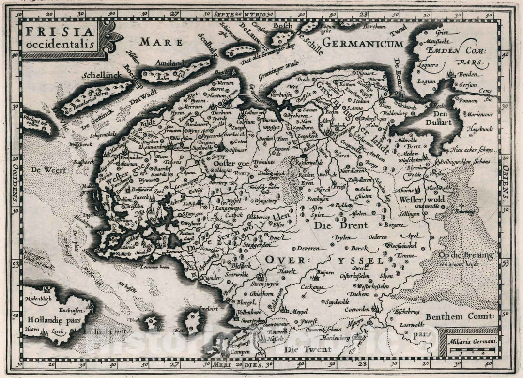 Historic Map : Netherlands,Frisia occidentalis 1636 , Vintage Wall Art