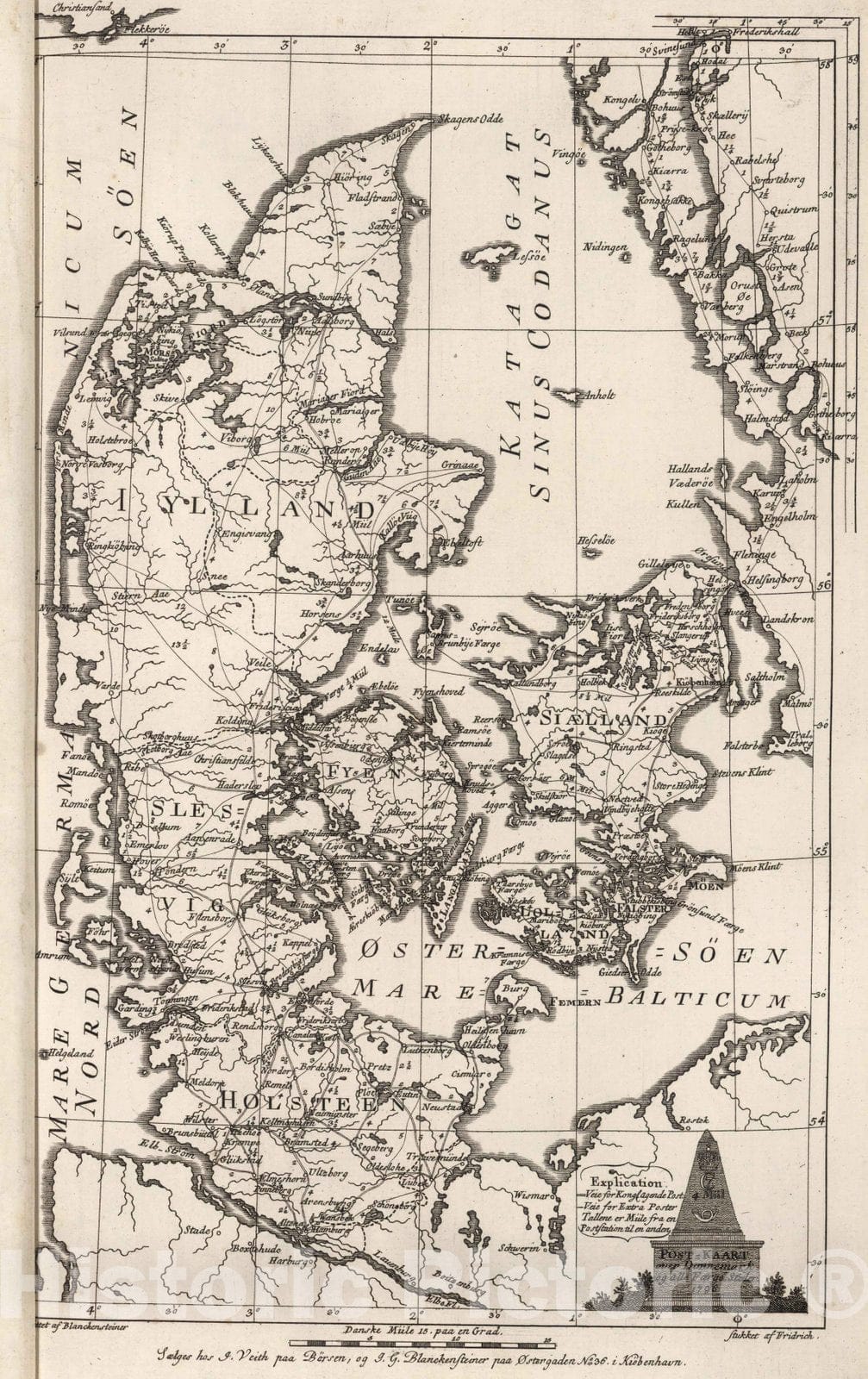 Historic Map : Denmark,Dannemark. 1796 , Vintage Wall Art