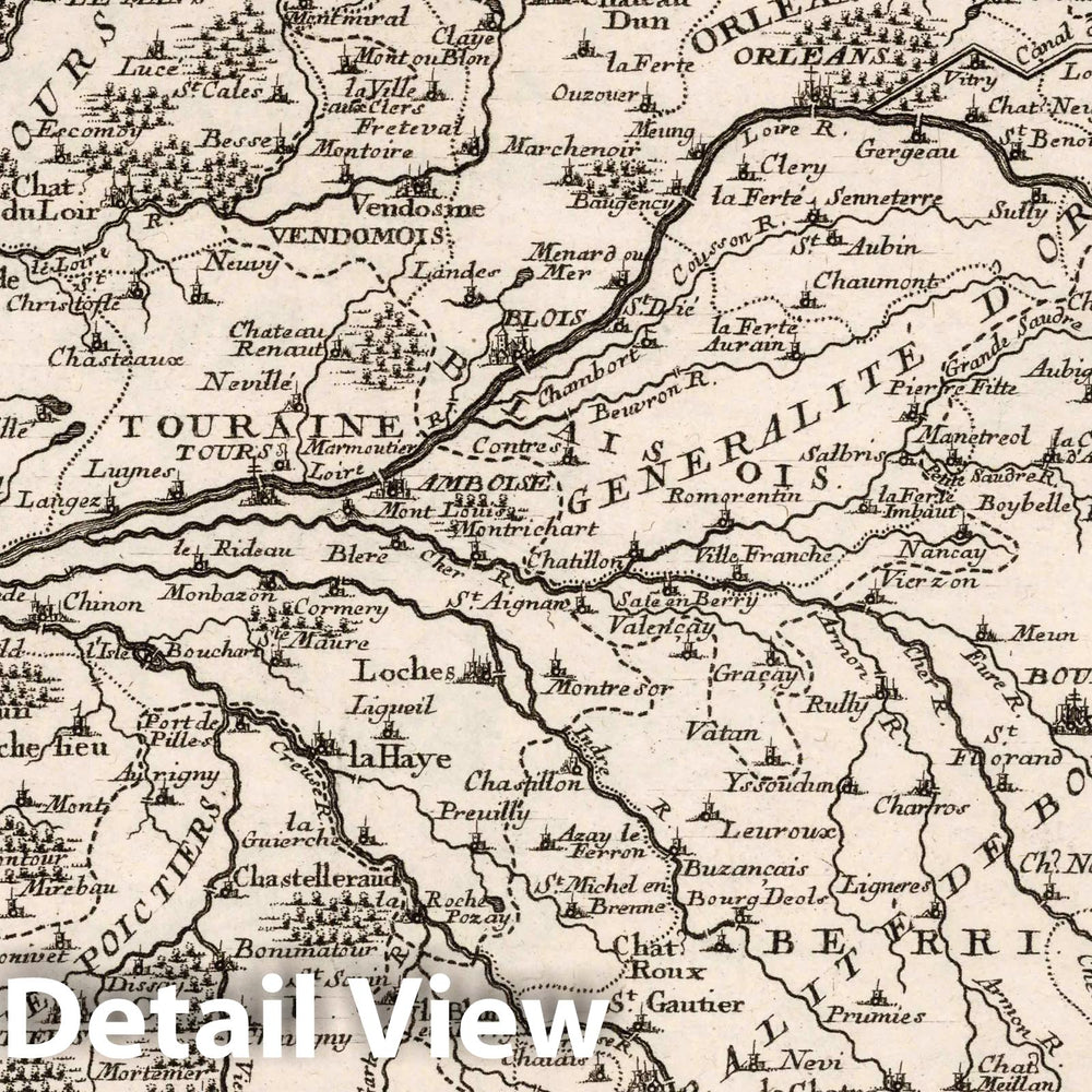 Historic Map : World Atlas Map, Poictou, Anjou, Maine, Touraine, Berri, Bourbonnois,Nivernois, et Orleans, France. 1705 - Vintage Wall Art