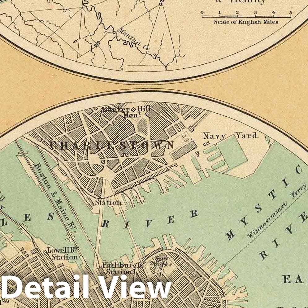 Historic Map : Philadelphia & Vicinity (and) Boston and its Environs, 1857, Henry Darwin Rogers, Vintage Wall Art