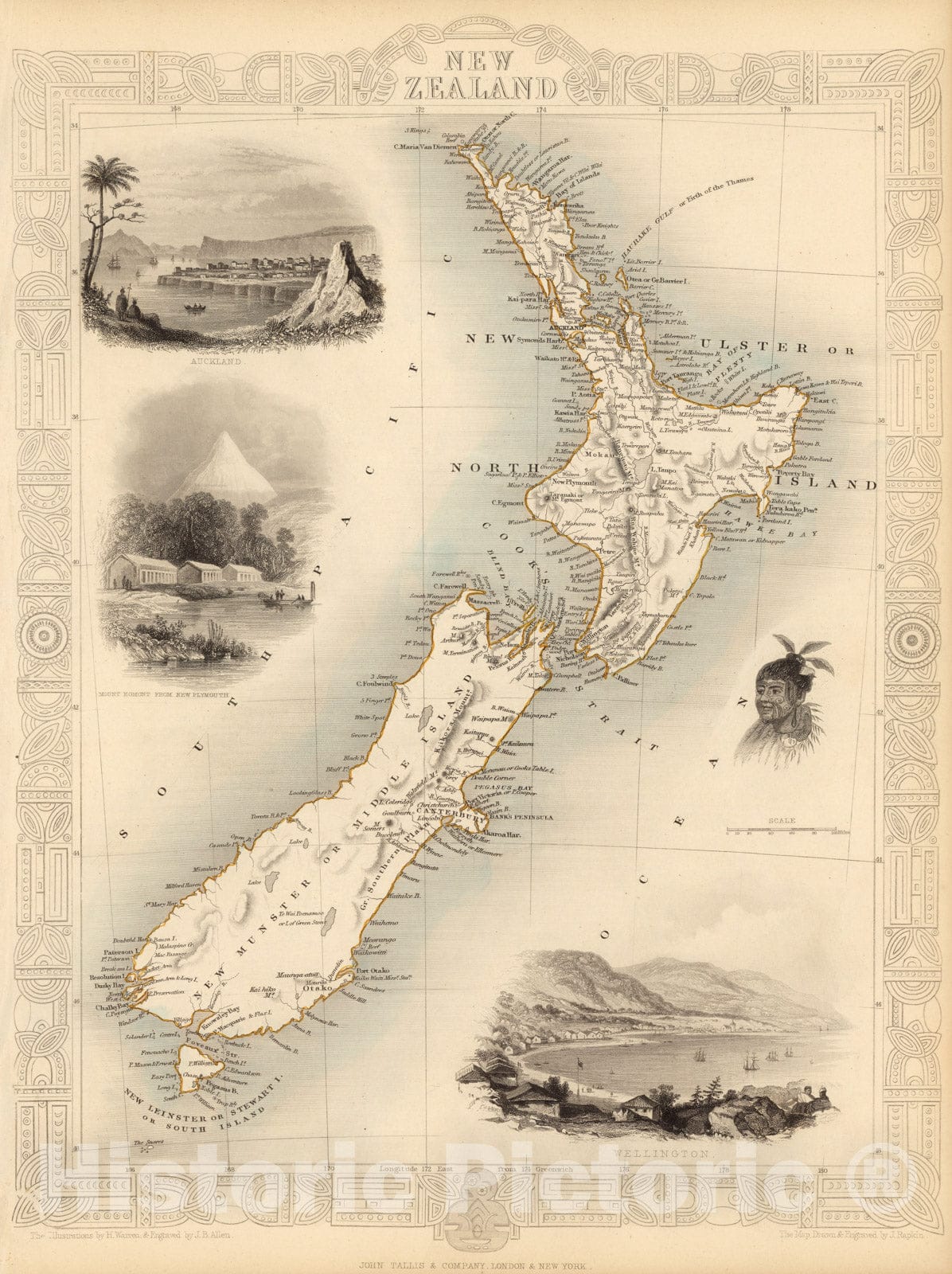 Historic Map - World Atlas Map, New Zealand. 1851 - Vintage Wall Art