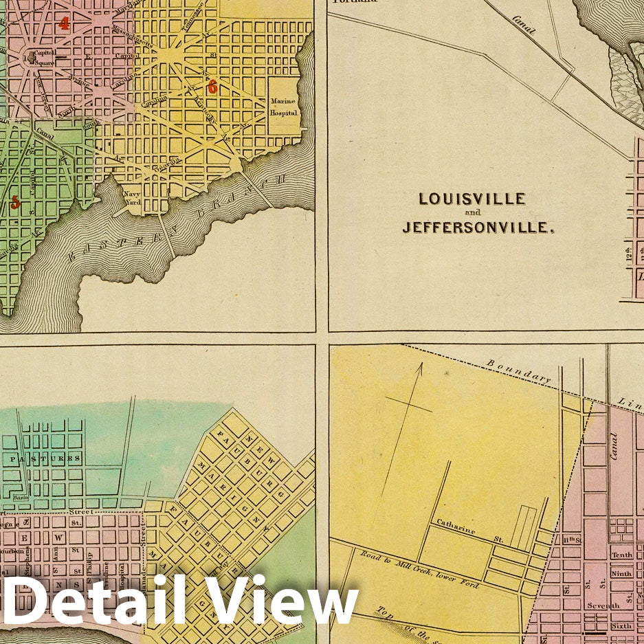 Historic Map : Washington. Louisville and Jeffersonville. New Orleans. Cincinnati. 1838 - Vintage Wall Art