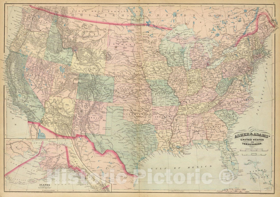 Historic Map : United States, Territories. 1874 - Vintage Wall Art