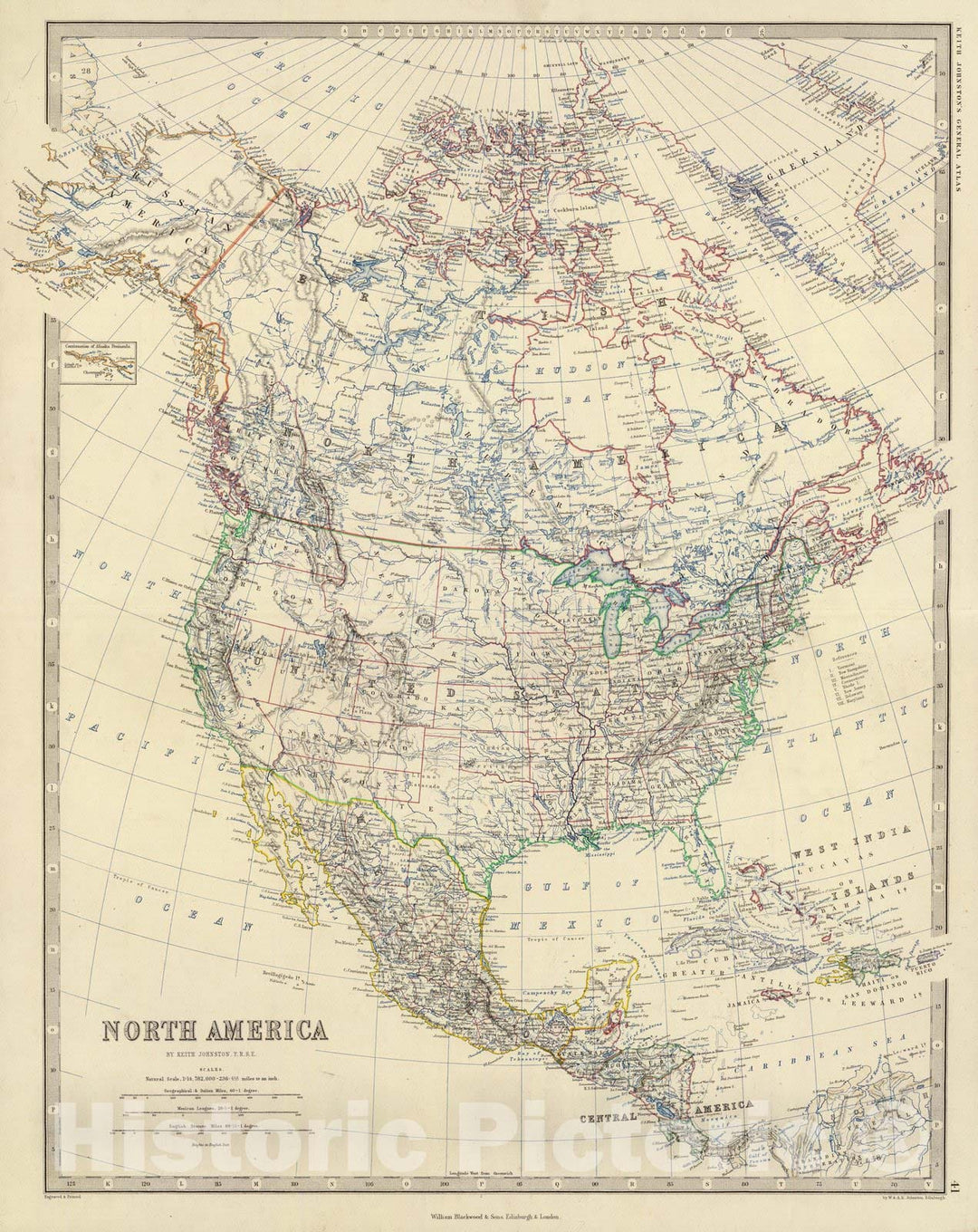 Historic Map : World Atlas Map, North America. 1861 - Vintage Wall Art