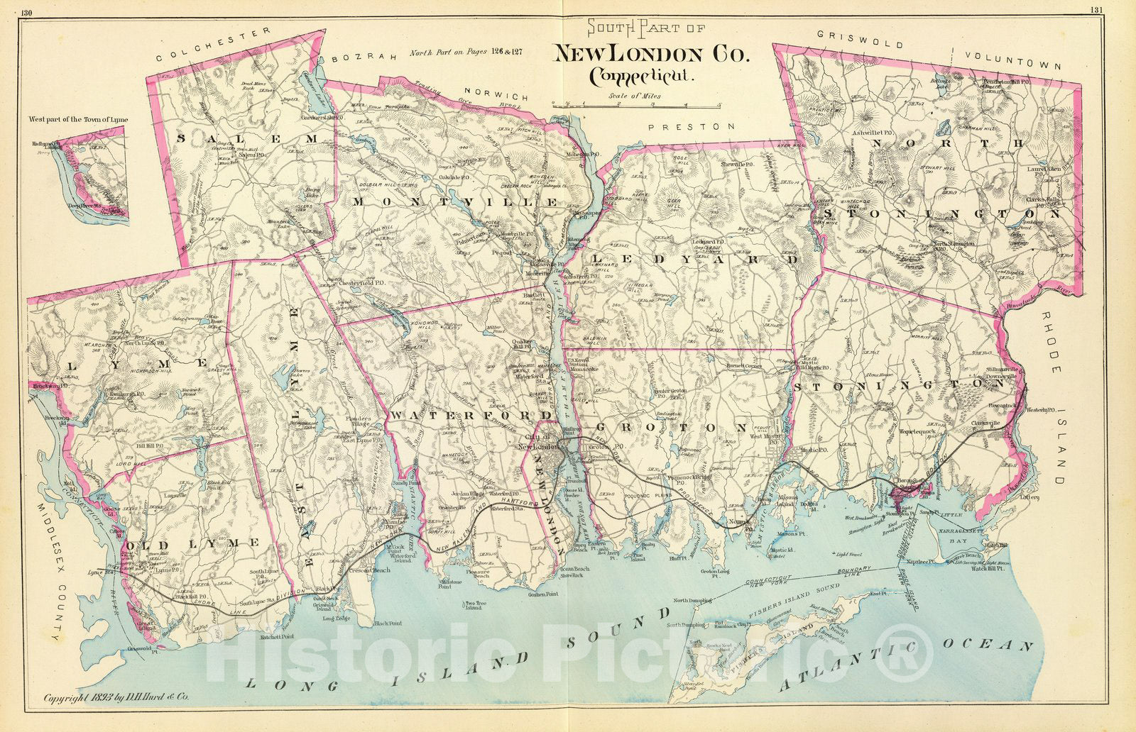 Historic Map : State Atlas Map, New London Co. S. 1893 - Vintage Wall Art