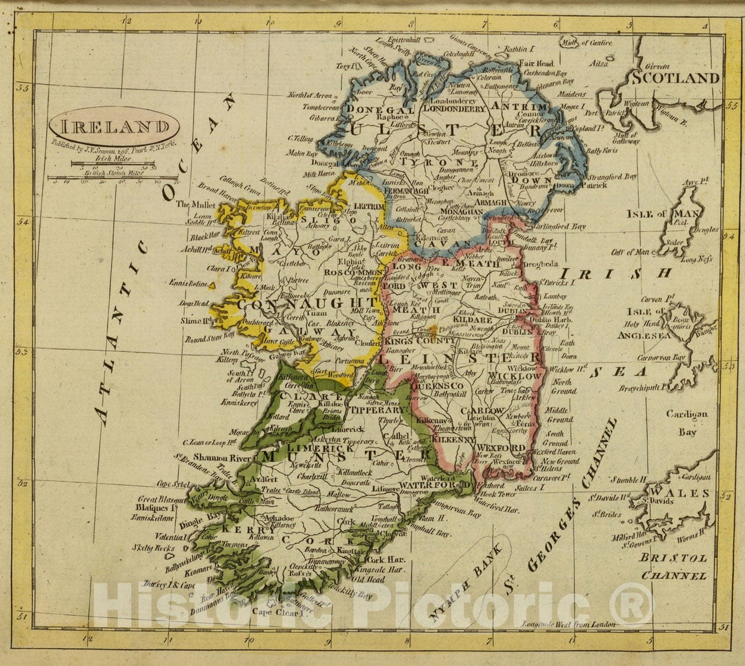 Historic Map : World Atlas Map, Ireland. 1821 - Vintage Wall Art