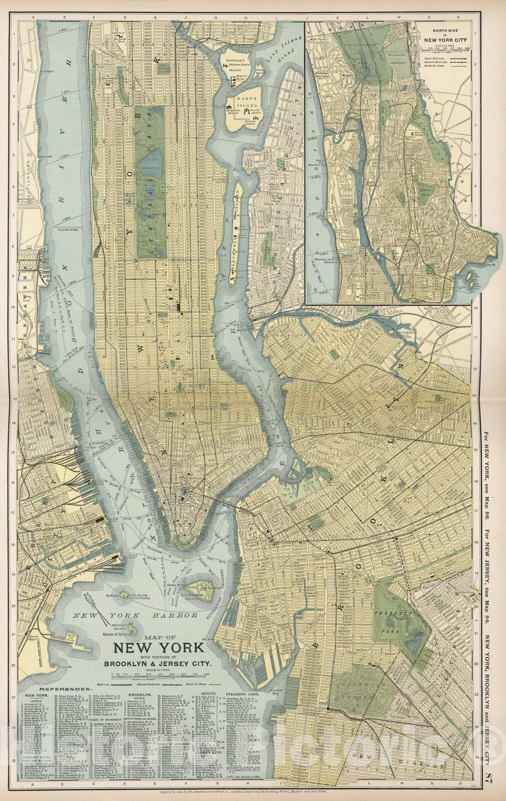 Historic Map : Map of New York, Brooklyn & Jersey City, 1891 - Vintage Wall Art