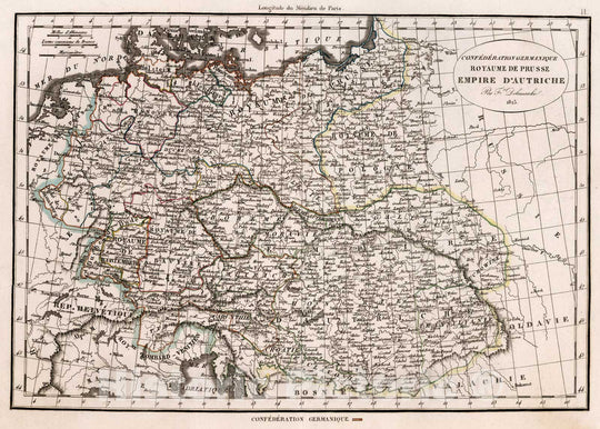 Historic Map : Croatia,Confederation Germanique Royaume de Prusse Empire D'Autriche 1825. 1825 , Vintage Wall Art