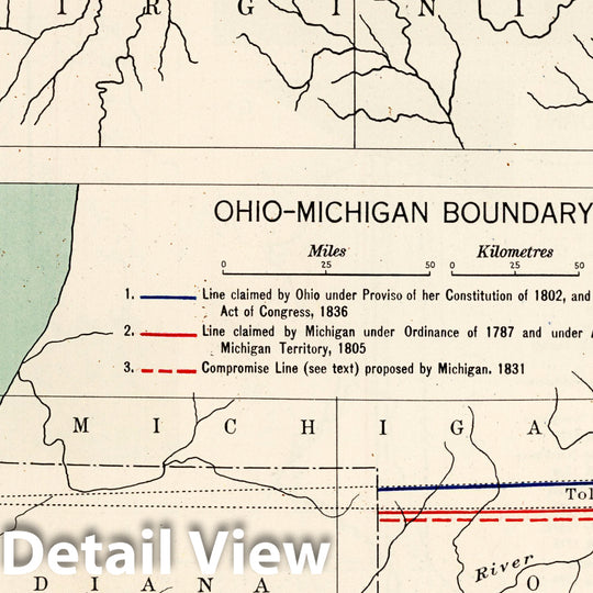 Historic Map : Historical Atlas Map, Plate 98. Colonial and State Boundary Disputes. Maryland. Ohio - Michigan. Missouri - Iowa. 1932 - Vintage Wall Art