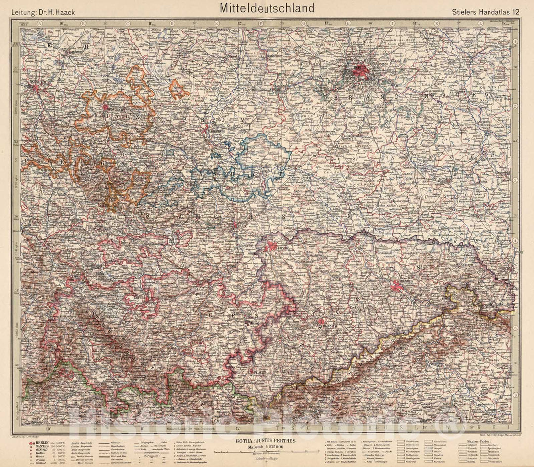 Historic Map : Germany,12. Mitteldeutschland. Central Germany. 1925 , Vintage Wall Art