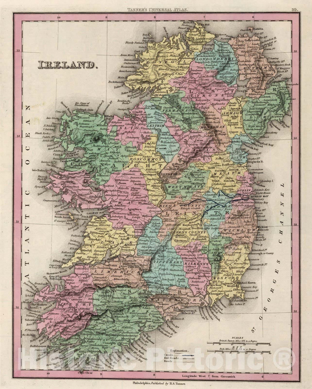 Historic Map : World Atlas Map, Ireland. 1842 - Vintage Wall Art