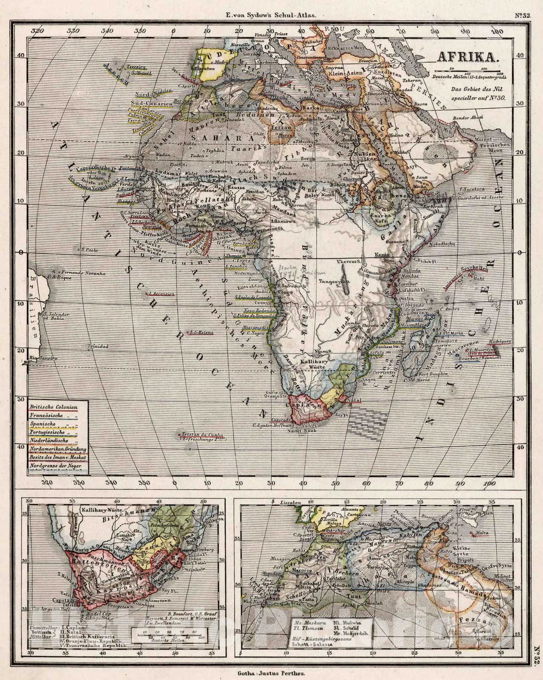 Historic Map : School Atlas Map, 32. Afrika. Africa. 1872 - Vintage Wall Art