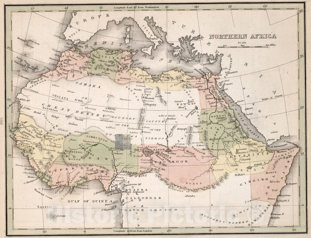 Historic Map : World Atlas Map, Northern Africa 1838 - Vintage Wall Art