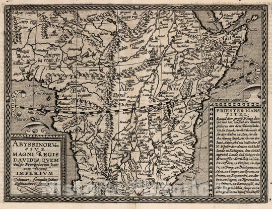 Historic Map : Central Africa3. Abyssinorum sive magni Regis Davidis, quem vulgo Presbyterum Joannem vacant, Imperium. 1600 , Vintage Wall Art