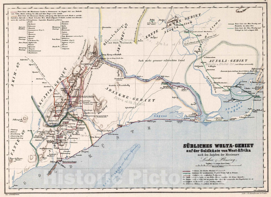 Historic Map : Religious Atlas Map, Southern Wolta area on the Gold Coast of West Africa. 1859 - Vintage Wall Art