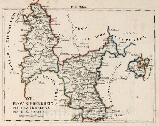 Historic Map : Prussia , Germany, V.2:6-10:X. Preussen. VII. Prov: Niederrhein. Reg: Bez: 1. Koblenz. Reg: Bez: 3. Aachen 1825 , Vintage Wall Art