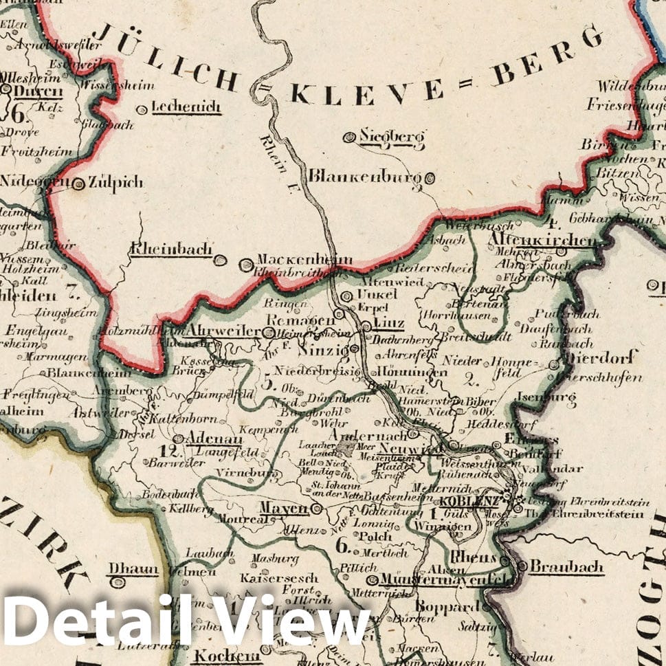 Historic Map : Prussia , Germany, V.2:6-10:X. Preussen. VII. Prov: Niederrhein. Reg: Bez: 1. Koblenz. Reg: Bez: 3. Aachen 1825 , Vintage Wall Art