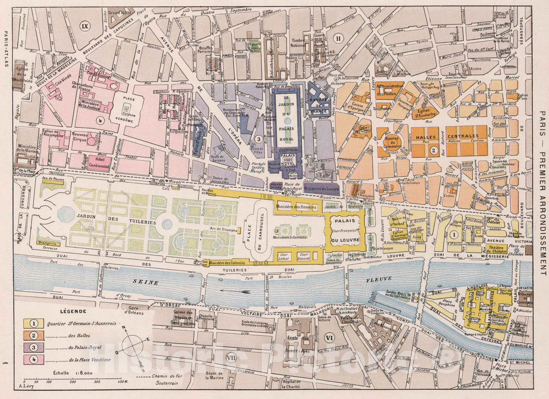 Historic Map : Paris , France, Paris (France), City Atlas Map, Paris - Premier Arrondissement. 1900 , Vintage Wall Art