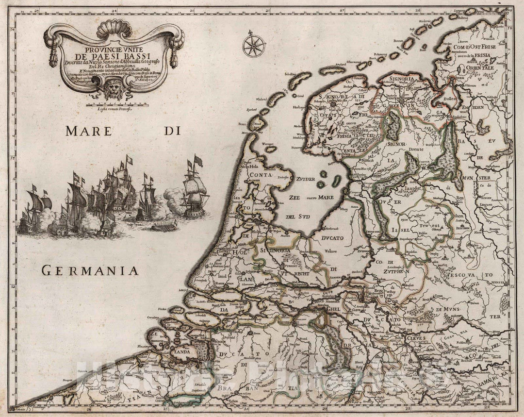 Historic Map : Netherlands, , EuropeProvincie Vnite de Paesi Bassi 1702 , Vintage Wall Art