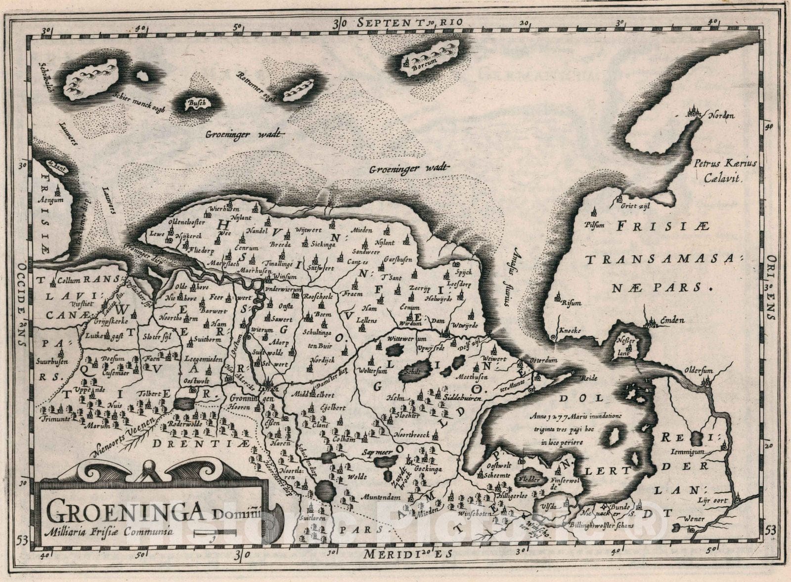 Historic Map : Netherlands,Groeninga Dominium 1636 , Vintage Wall Art