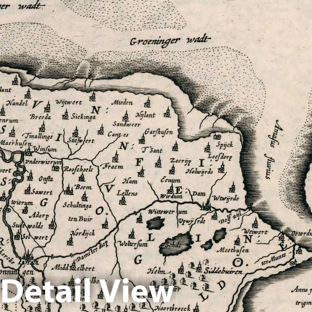 Historic Map : Netherlands,Groeninga Dominium 1636 , Vintage Wall Art