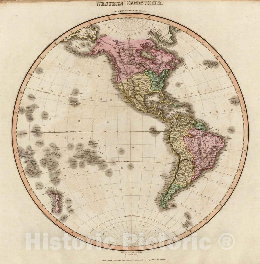 Historic Map : World Atlas Map, Western Hemisphere. 1812 - Vintage Wall Art