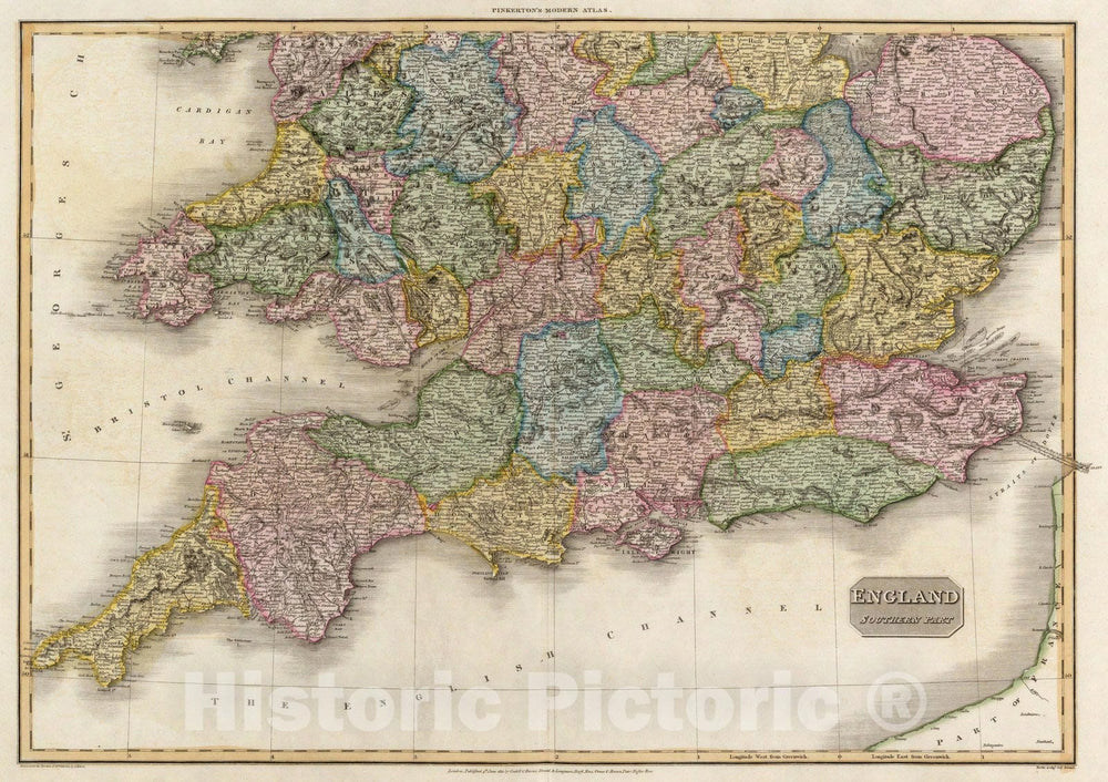 Historic Map - World Atlas Map, England, southern part. 1811 - Vintage Wall Art